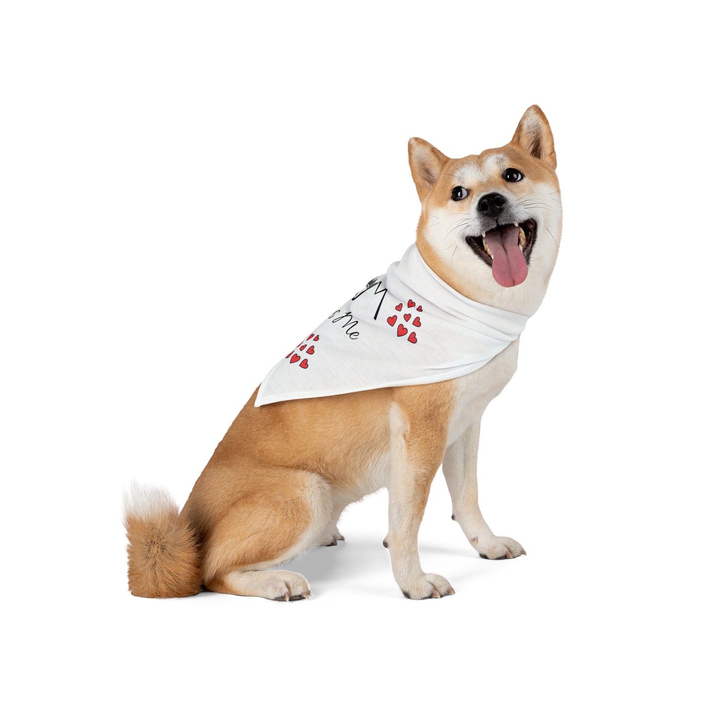 adorable white pet bandana red hearts MOM loves me