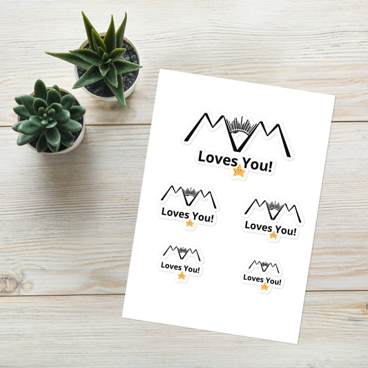 Mindset of mom stickers that pull off for items at home, each sticker says mom loves you